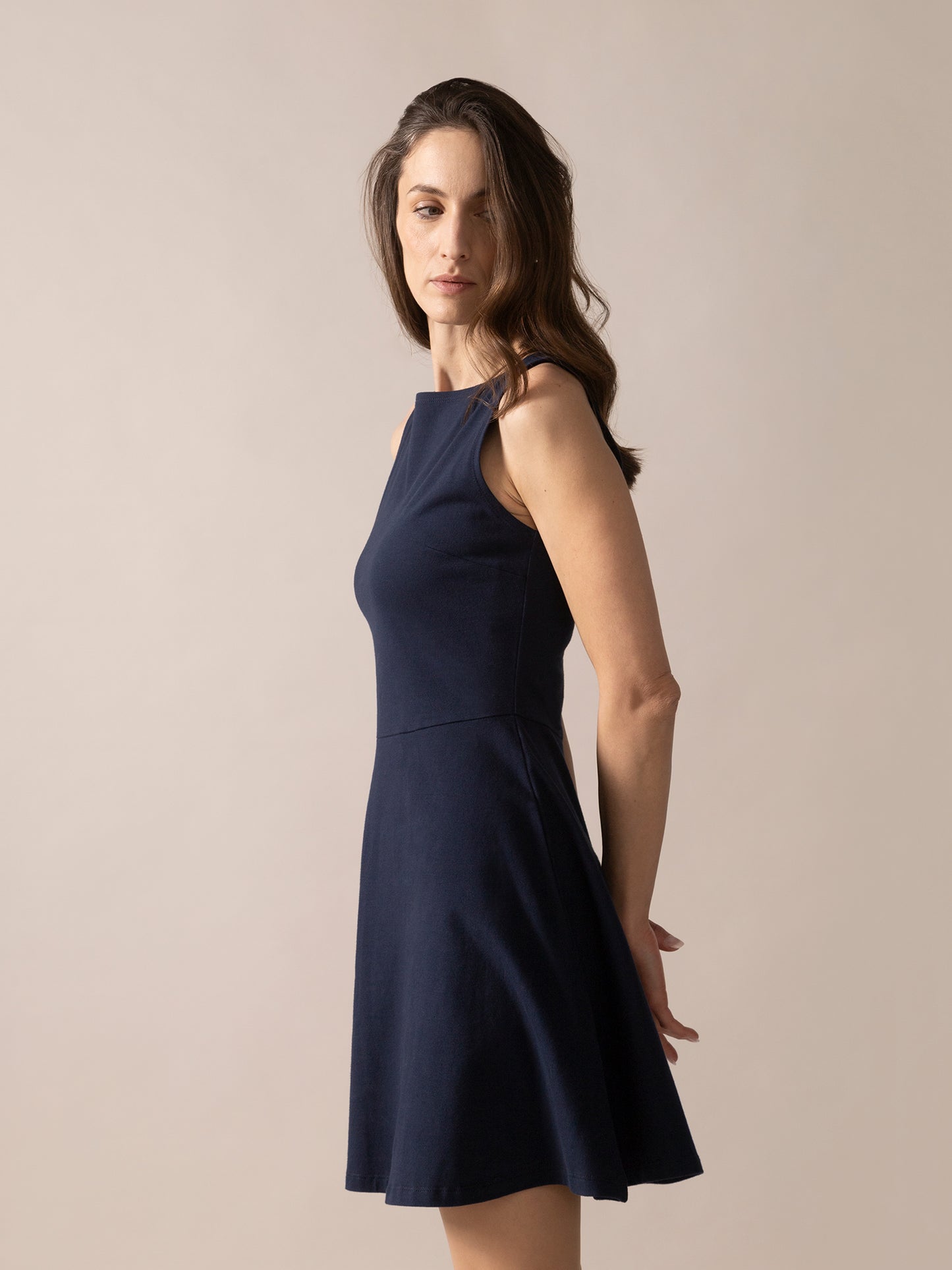 Sleeveless Fit And Flare Knit OTK Dress in Midnight Blue