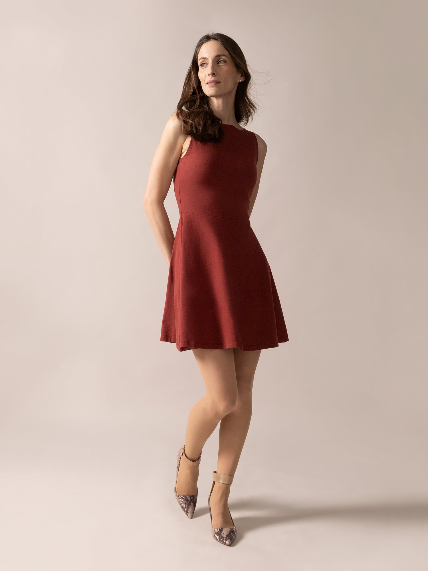 Sleeveless Fit And Flare Knit OTK Dress in Pinot Noir