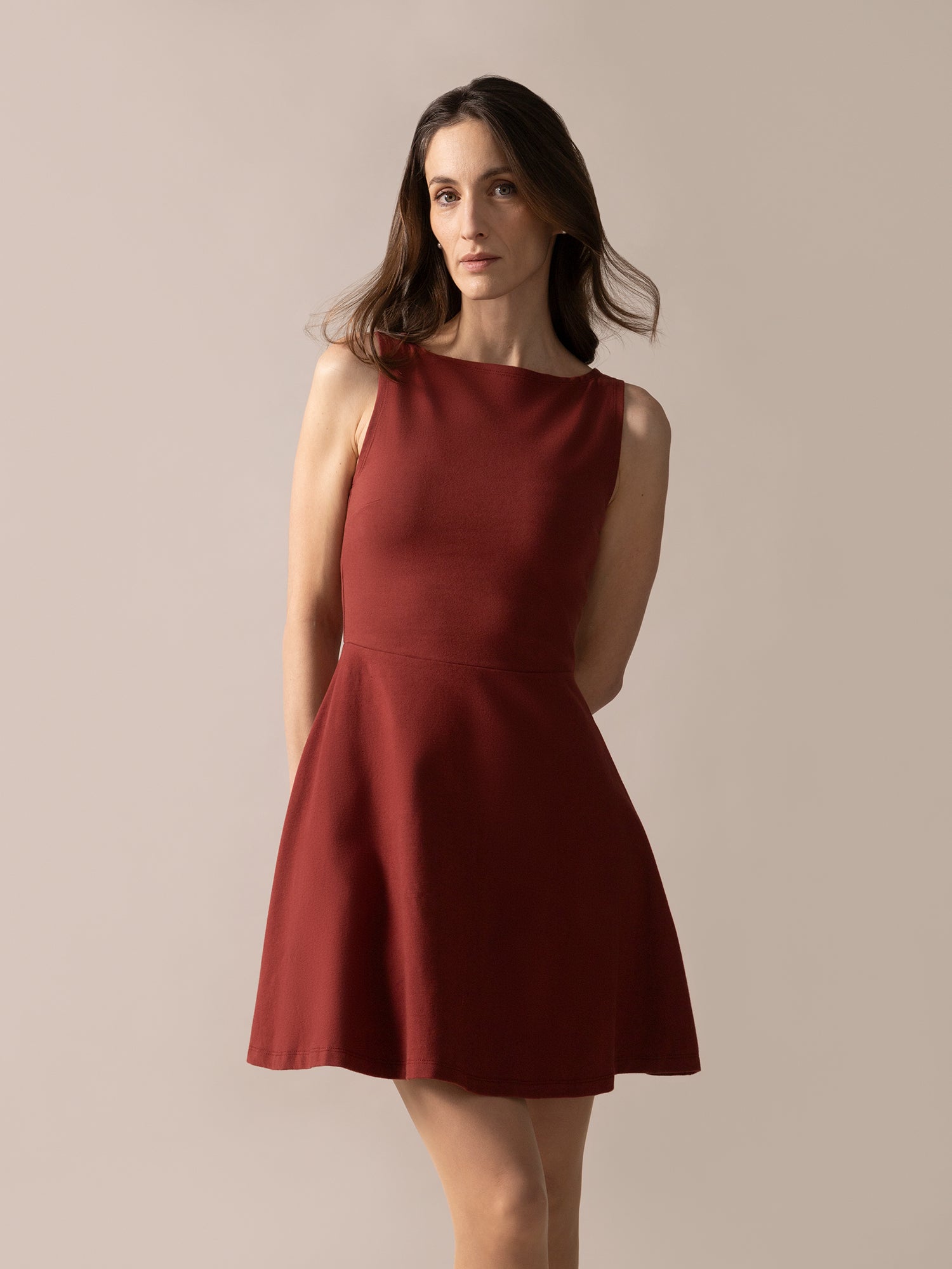 Sleeveless Fit And Flare Knit OTK Dress in Pinot Noir