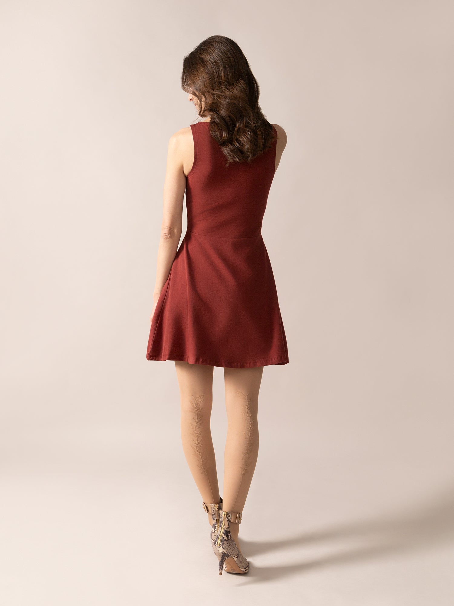 Sleeveless Fit And Flare Knit OTK Dress in Pinot Noir