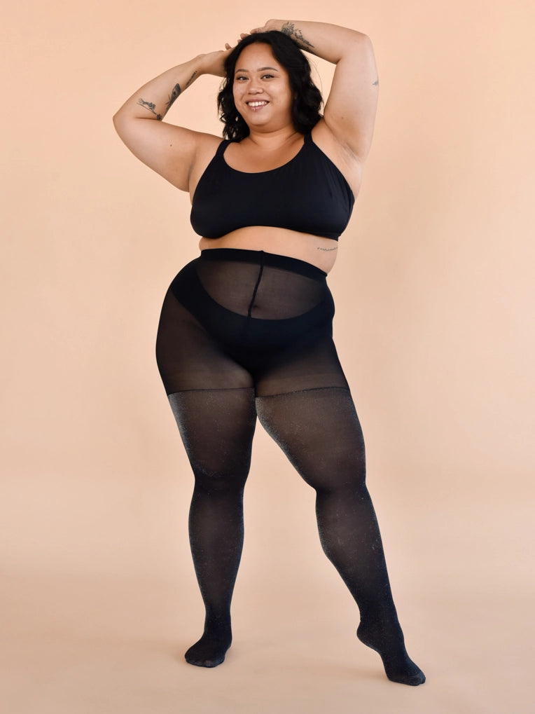 Black Silver Glitter Dotted tights Plus Size | Women's Plus Size Fashion  Tights