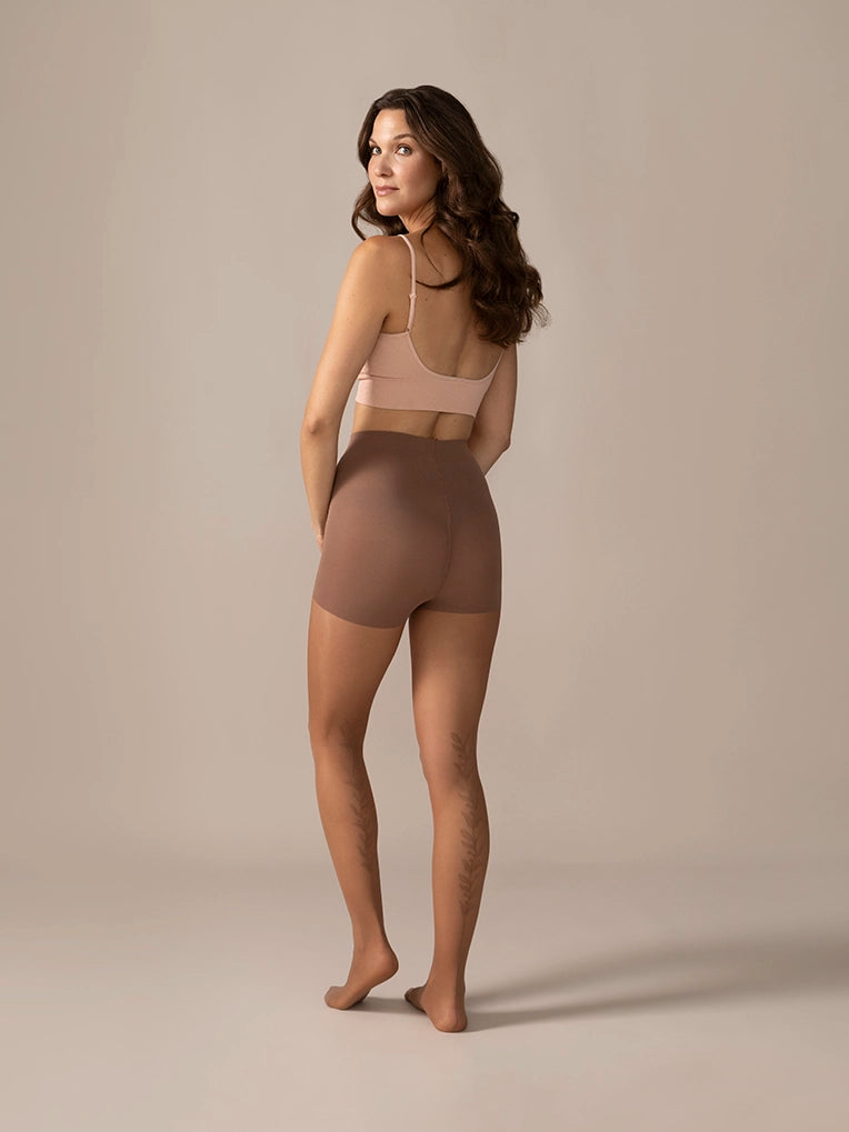 Back Vine Sheer Tights 30D in Coffee