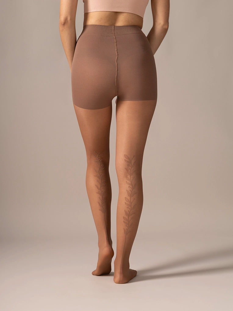 Back Vine Sheer Tights 30D in Coffee