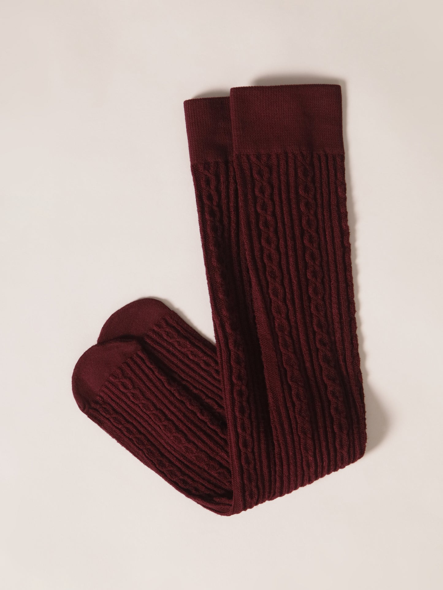 Burgundy Cable Knit Knee high Socks