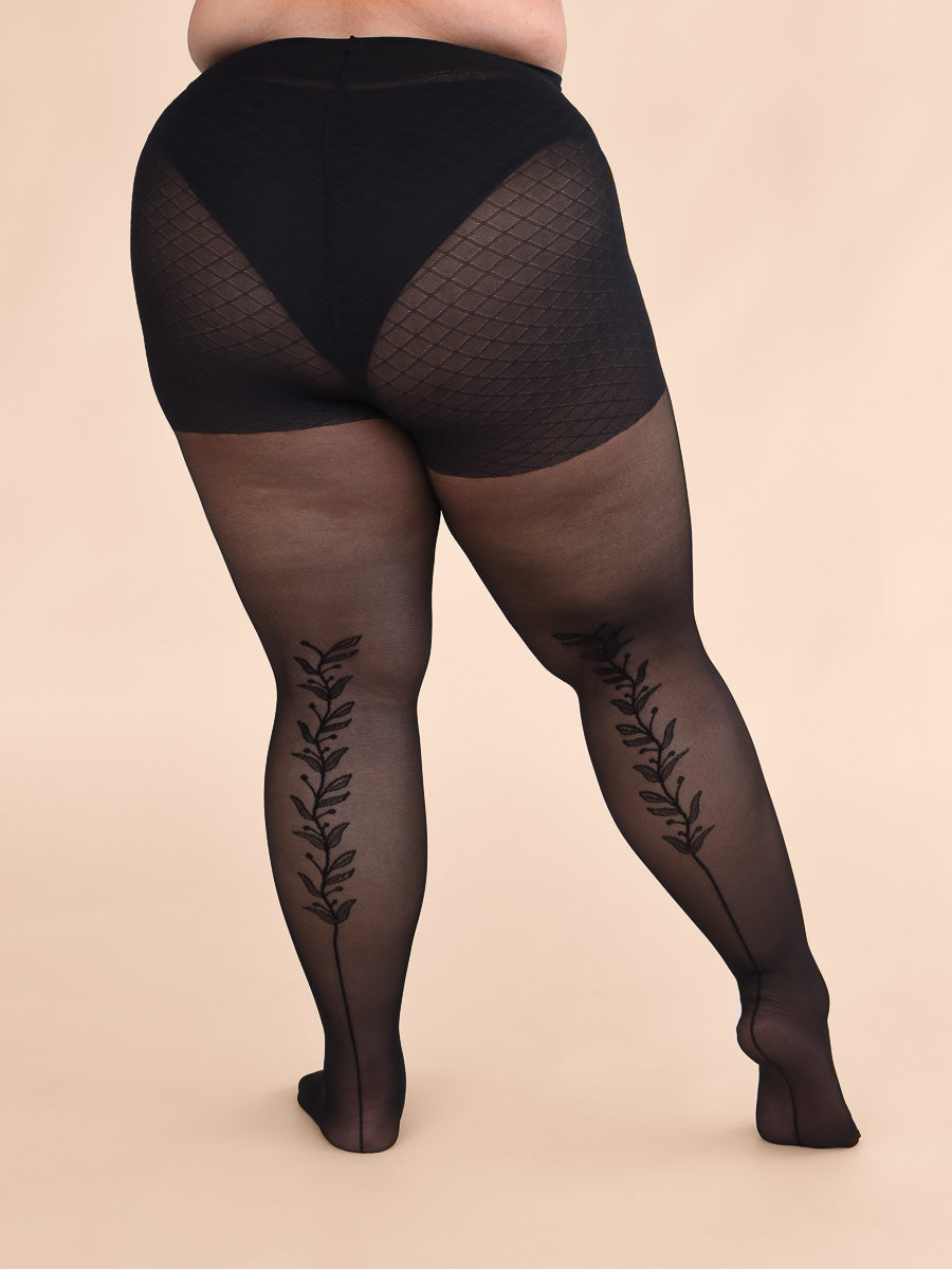 Women's Black Fishnet Thigh High with Top Lace & Back Seam