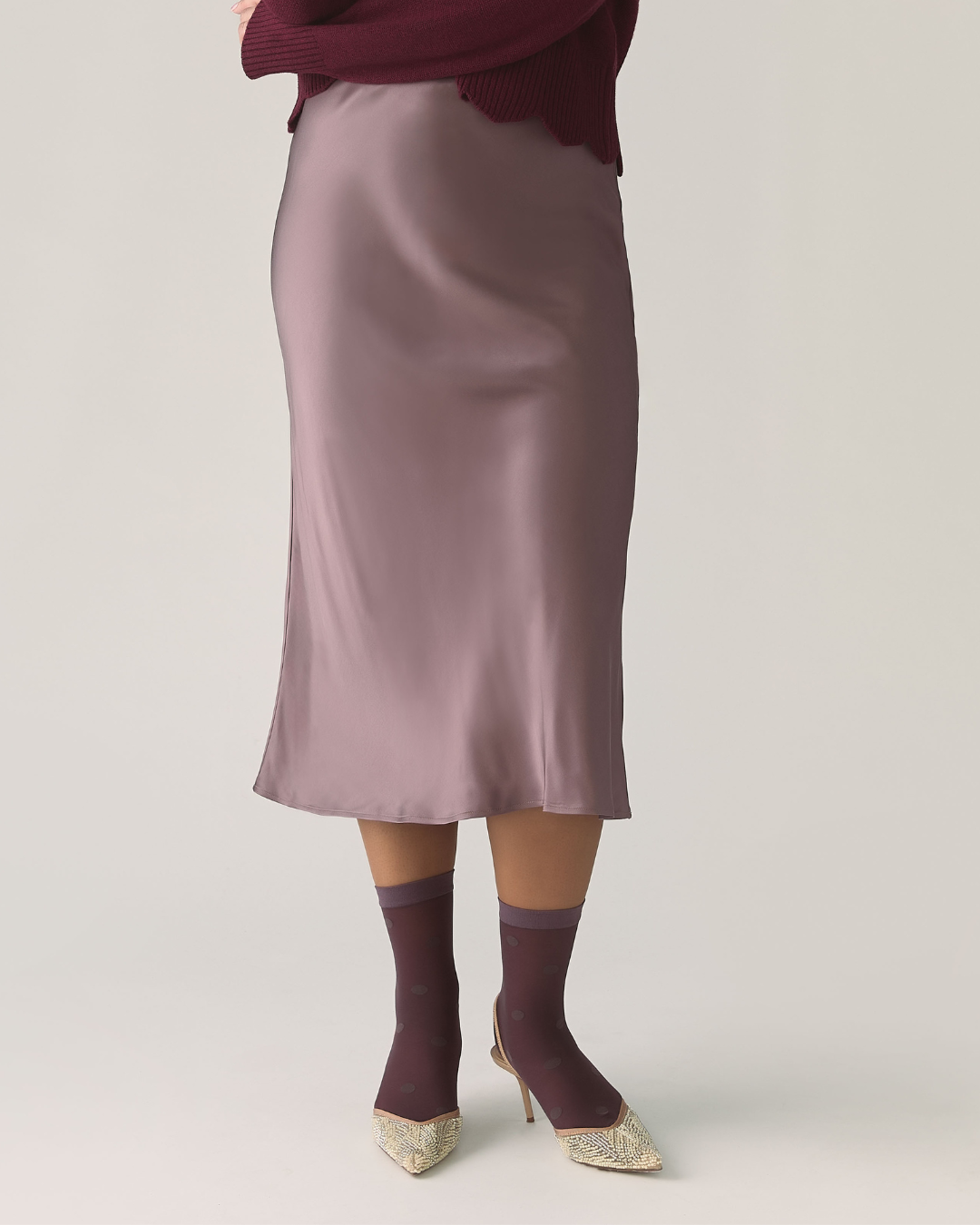 Jupe midi satinée - Taupe foncé