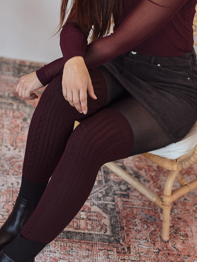 Burgundy Cable Knit high socks – From Rachel