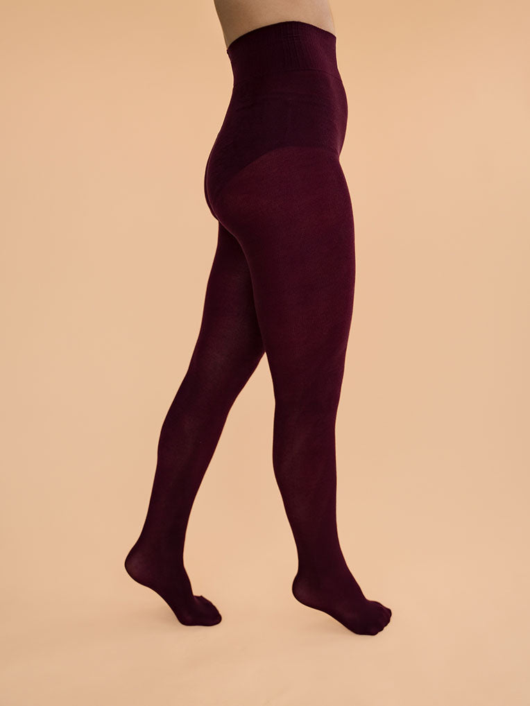 Burgundy Footless Tights for Women Ankle Length Pantyhose Plus Size  Available 