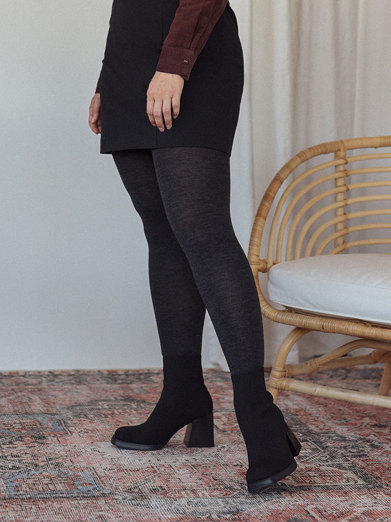 Merino Wool 100 DEN tights in Dark Grey - M + L