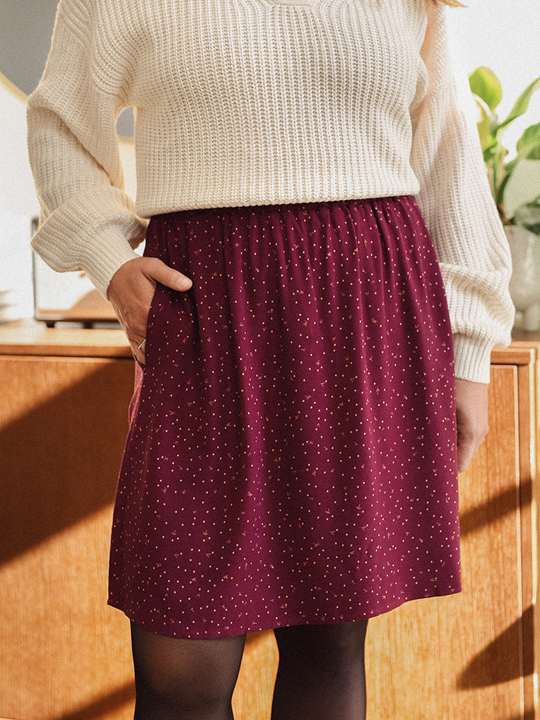 Mini Skirt Dots & Leaves Burgundy