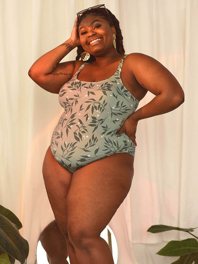 Green Foliage Scoop 1 piece Swimsuit From Rachel