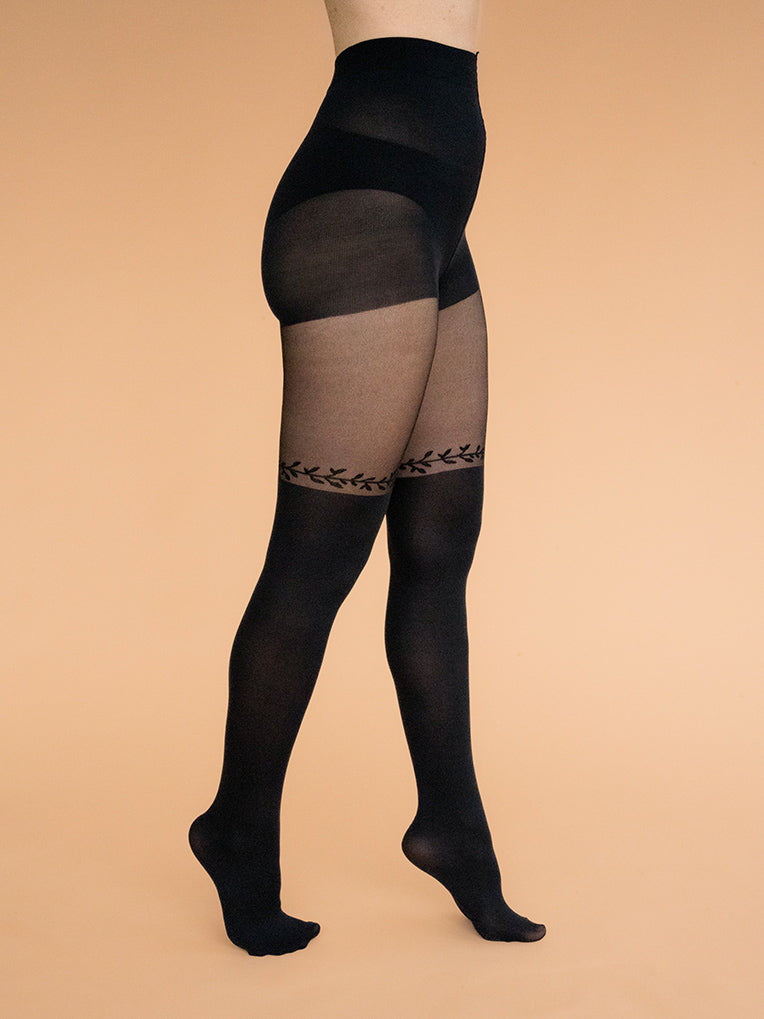 Over-the-knee Leaves Line Pantyhose - Collant cuissardes feuillage