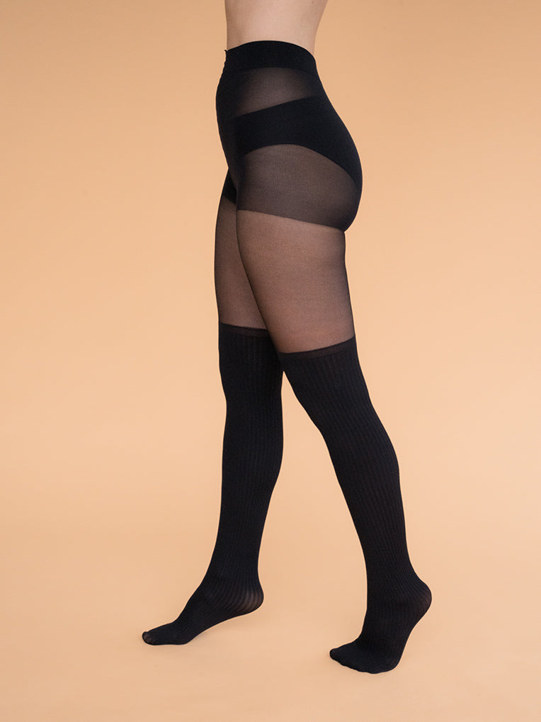 Collants noirs cuissardes côtelés - Black Over-the-knee Ribbed Hosiery